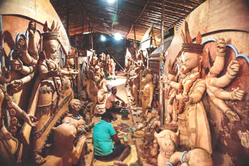 Artisans gearing up for Durga Puja in Bengaluru.